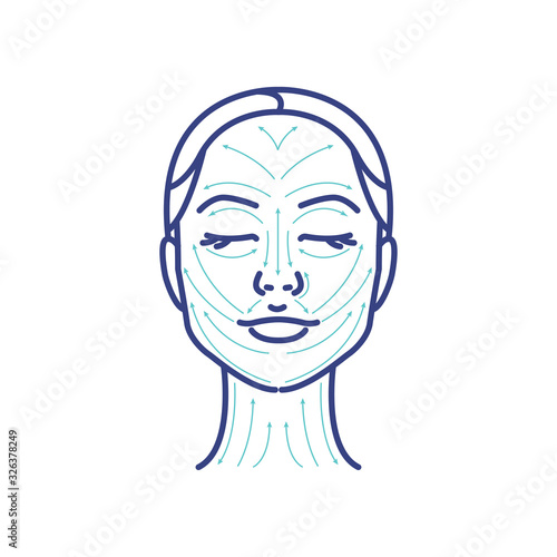 Elegant woman head. Massage facial lines. Face and neck massage. Beauty treatment, skin care, massage lines