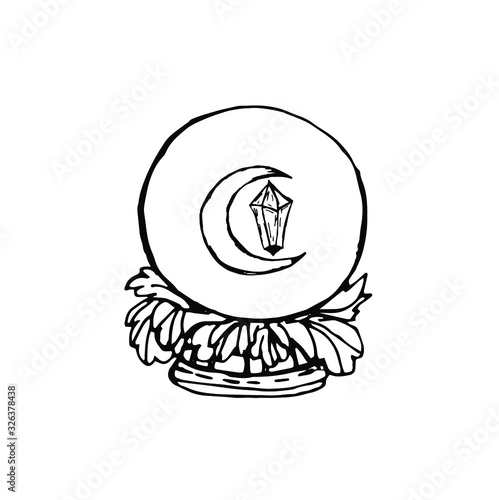 hand drawn doodle ball.Cartoon style illustration for logo, design, label, symbol. ball with moon. Spiritual occultism and chemistry, magic tattoo sketch. Vector