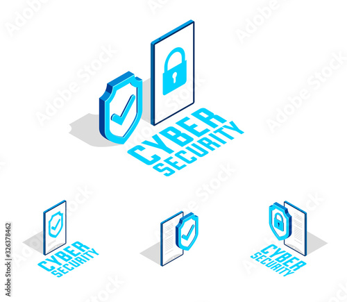 Electronic data protection and cyber security vector isometric conceptual illustration, isolated on white, mobile app antivirus internet fraud protection personal information.
