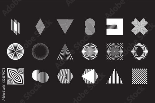 Valokuva Universal Geometric Shapes Set. Design Forms on Black Background