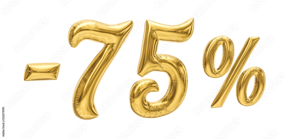 75% discount sale promotion off gold ballons number 3d rendered isolated on white background. 75% discount sale promotion off gold ballons number 3d rendered isolated on white background.