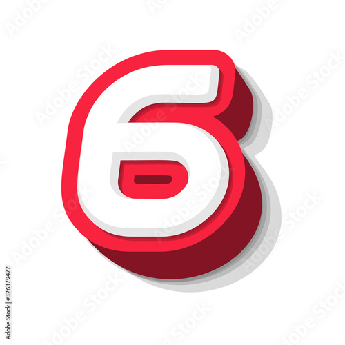 3D bold funny number 6, heavy type for modern super hero monogram, prize logo, comic graphic, fun and cool poster and education game. Extrude style vector typography design