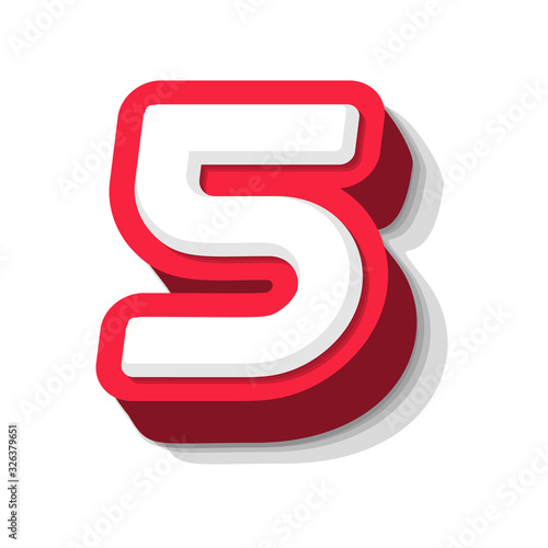 3D bold funny number 5, heavy type for modern super hero monogram, prize logo, comic graphic, fun and cool poster and education game. Extrude style vector typography design