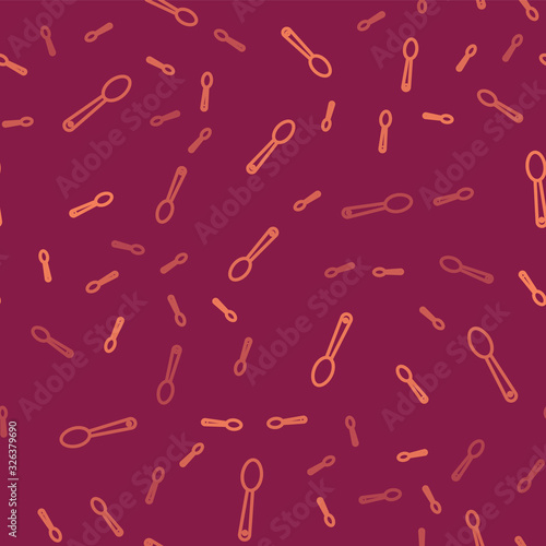 Brown line Heroin in a spoon icon isolated seamless pattern on red background. Concept of drug addiction and dependence from the narcotic. Junkie lifestyle. Vector Illustration