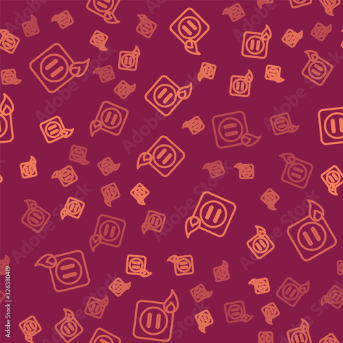 Brown line Electric wiring of socket in fire icon isolated seamless pattern on red background. Electrical safety concept. Plug outlet on fire. Vector Illustration