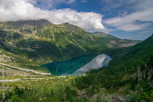 Scenic view of mountain lake Morskie Oko from trail to Czarny Staw, Tatra Mountains, Poland