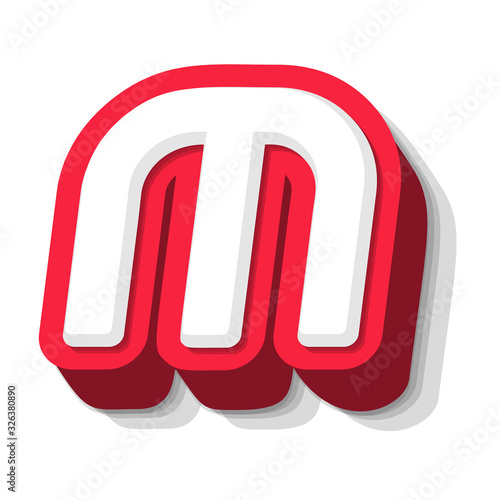 3D bold funny letter M, heavy type for modern super hero monogram, prize logo, comic graphic, fun and cool poster and education game. Extrude style vector typography design