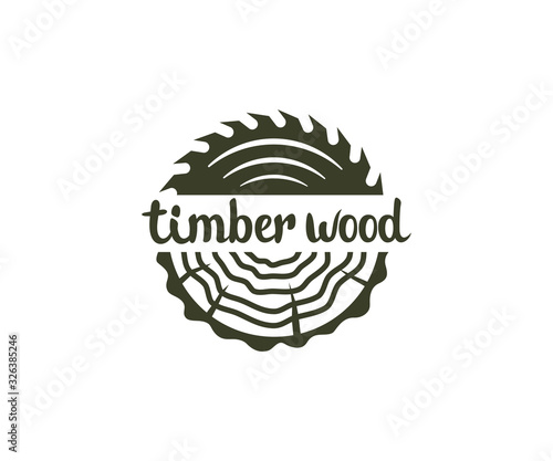 Circular saw wood, timber wood with tree rings, logo design. Lumber, industrial wood and wood in nature, vector design and illustration