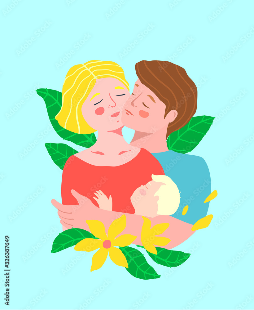 Happy young couple family father and mother holding the newborn baby portrait. Happy young couple family father and mother holding the newborn baby portrait.