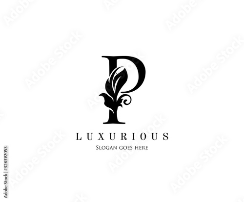 Initial P letter luxury beauty flourishes ornament monogram logo