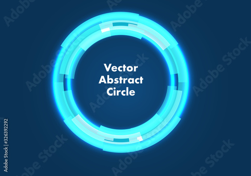Abstract vector circle ring in neon blue. Vector illustration.