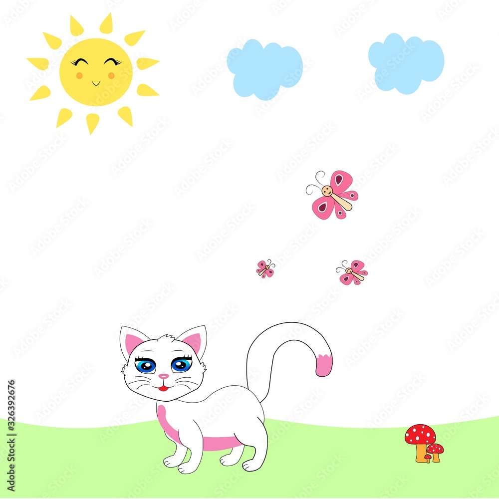 white cat illustration vector nursery decor