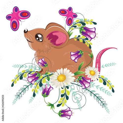 Brown rat with flowers