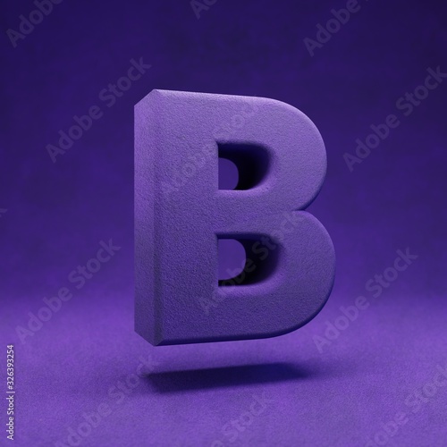 Violet velvet letter B uppercase. Indigo color font character.