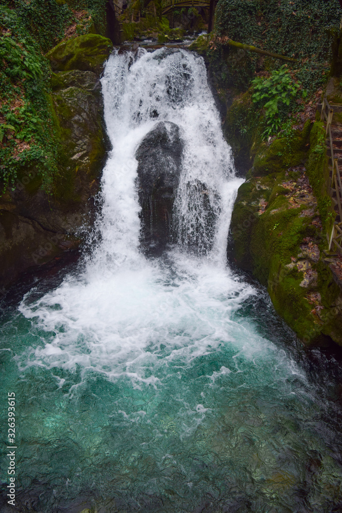 Ayazma National Park in Ida Mountains and flowing stream with waterfall