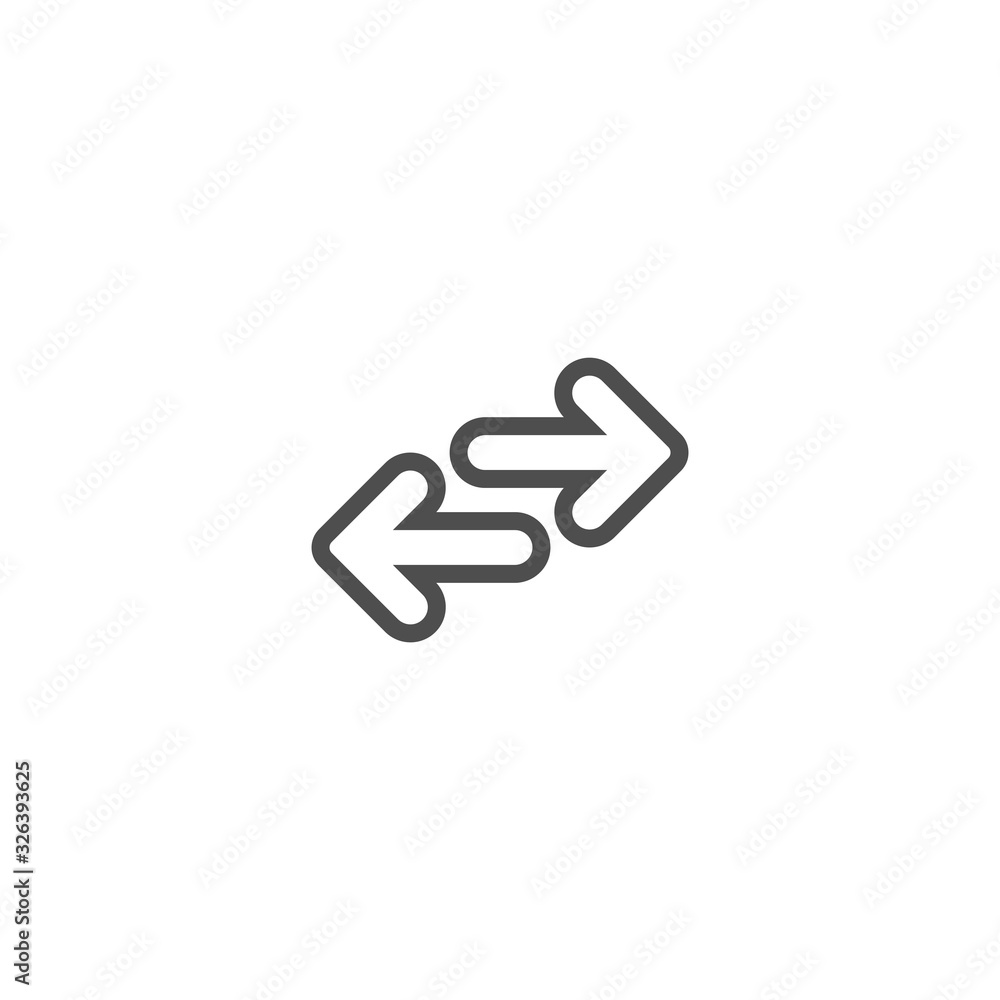 Vector linear icon. Two black line rounded opposite horizontal arrows isolated on white. Vector linear icon. Two black line rounded opposite horizontal arrows isolated on white.