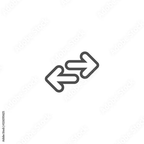 Vector linear icon. Two black line rounded opposite horizontal arrows isolated on white.