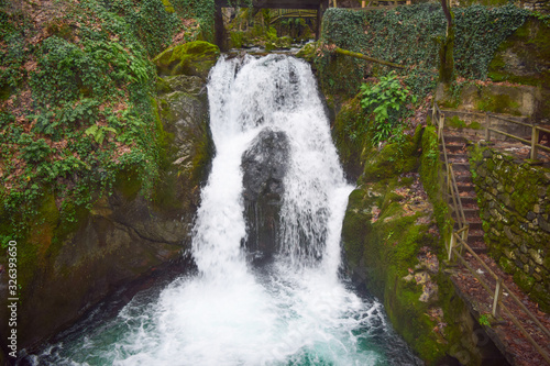 Ayazma National Park in Ida Mountains and flowing stream with waterfall photo