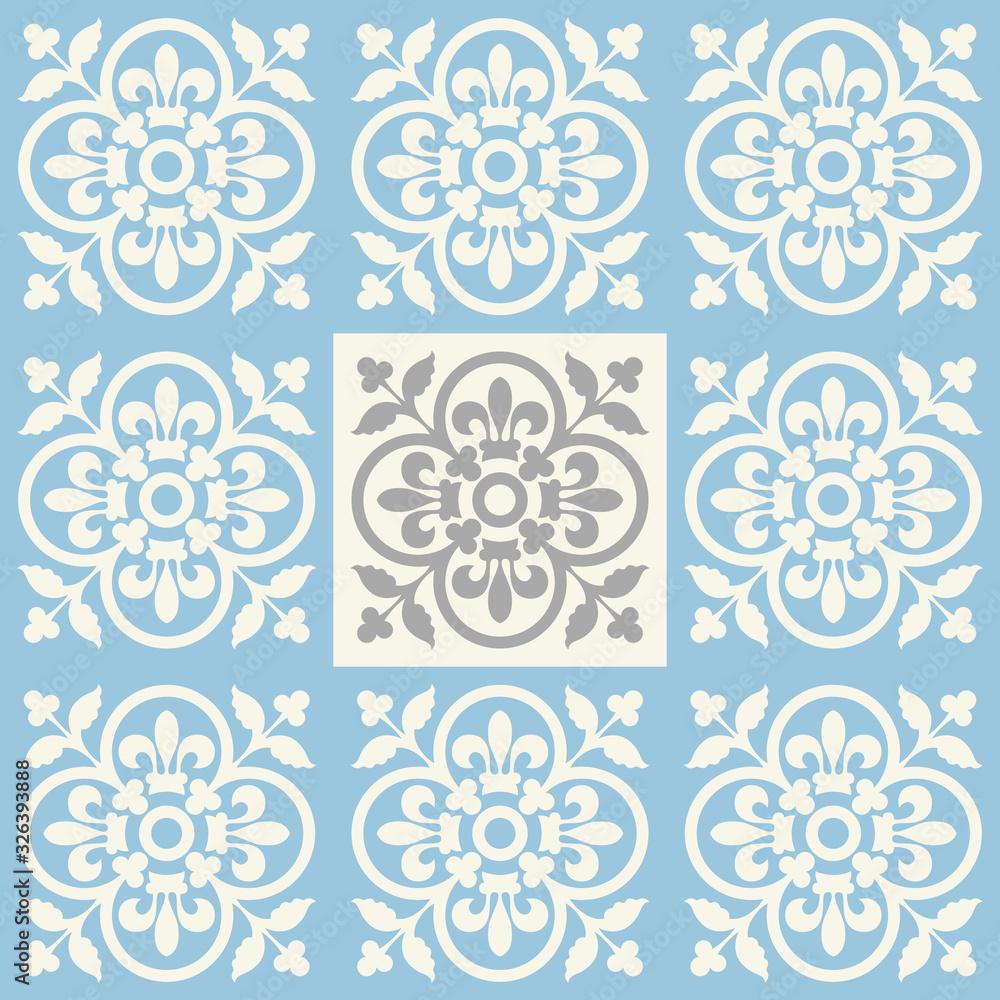 ethnic tile pattern in blue, gray colors ethnic tile pattern in blue, gray colors