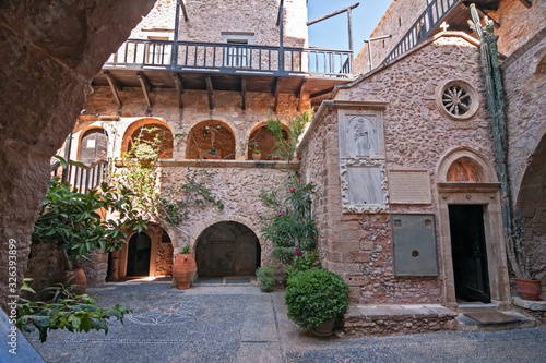 View of the inner courtyard of the monastery of Toplou in Crete in Gracia. photo