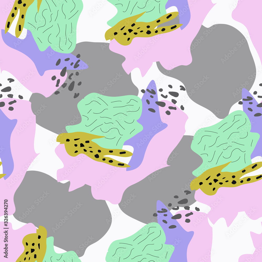 Seamless abstract pattern with hand shapes and elements. Vector trendy texture.