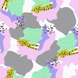 Seamless abstract pattern with hand shapes and elements. Vector trendy texture.