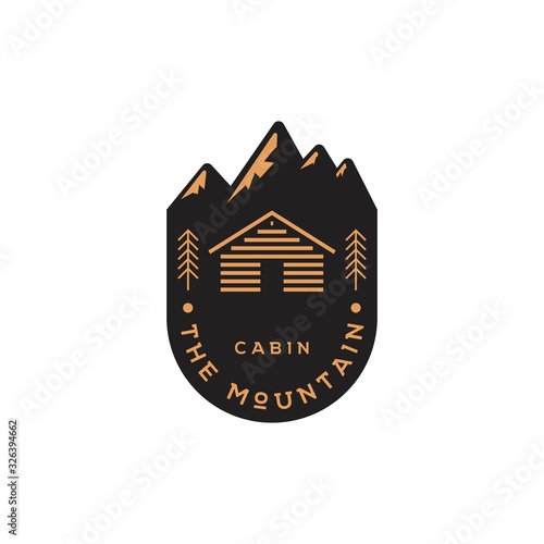 Mountain cabin emblem logo design vector template