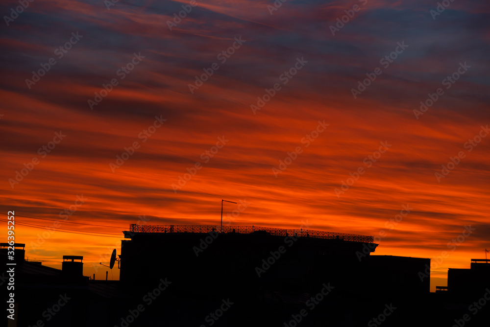 Beautiful colorful sky above rooftops in Belgrade, Serbia Beautiful colorful sky above rooftops in Belgrade, Serbia