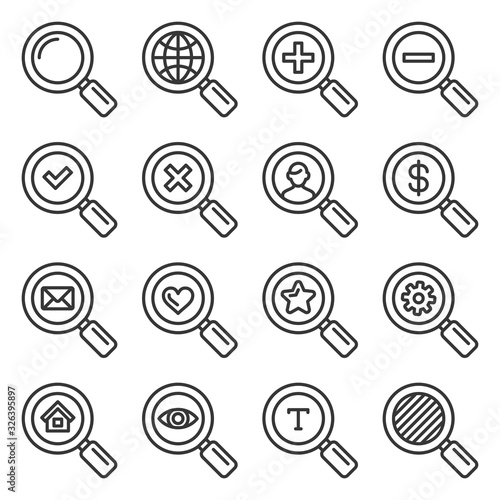 Search Icons Set on White Background. Line Style Vector