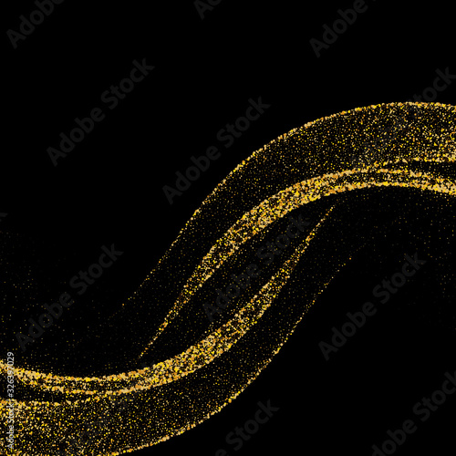 Gold glittering stars dust trail sparkling particles on black background. Space comet tail. Vector illustration eps10
