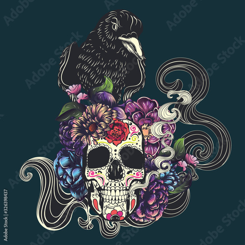 Sugar skull with flowers