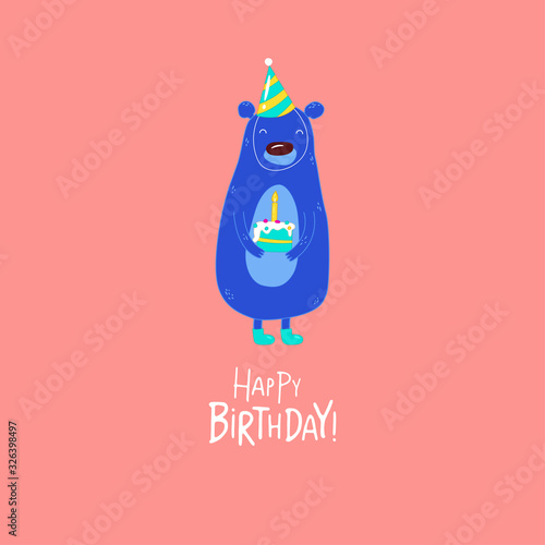 Bear wishes a happy birthday. Vector graphics.
