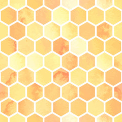 Crédence de cuisine Hexagone patrons Motif aquarelle hexagones jaune miel  © Tamiris