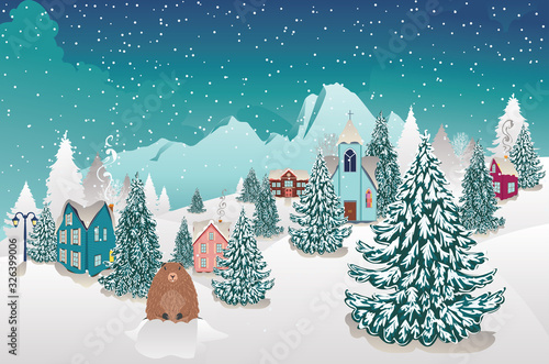 Winter village and groundhog