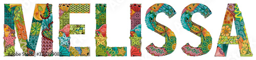 Female name Melissa. Vector decorative zentangle object