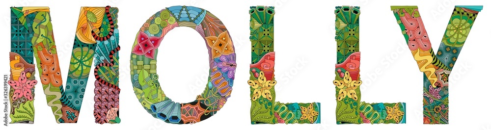 Female name Molly. Vector decorative zentangle object Female name Molly. Vector decorative zentangle object