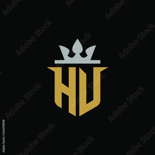  Initial Letter HV with Shield King Logo Design 