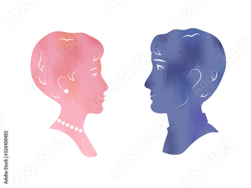 Young man and woman heads p...