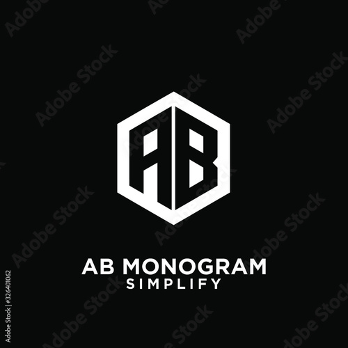 ab, ba, a b initial monogram hexagon letter white logo design with black background