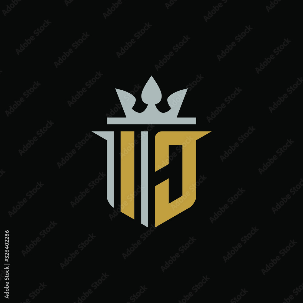 Initial Letter IJ with Shield King Logo Design Initial Letter IJ with Shield King Logo Design