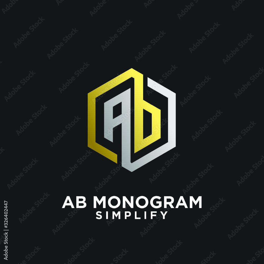 gold silver ab, ba, a b initial monogram hexagon letter black logo design with black background gold silver ab, ba, a b initial monogram hexagon letter black logo design with black background