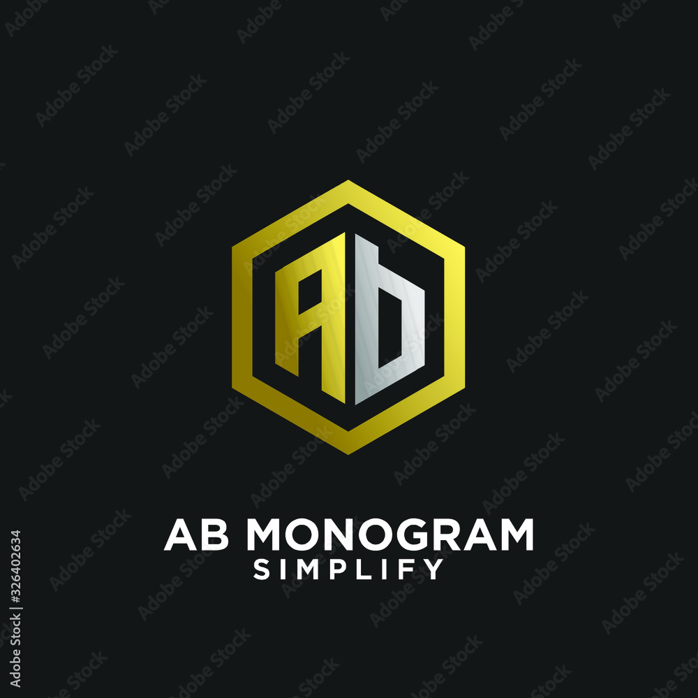 gold silver ab, ba, a b initial monogram hexagon letter black logo design with black background gold silver ab, ba, a b initial monogram hexagon letter black logo design with black background
