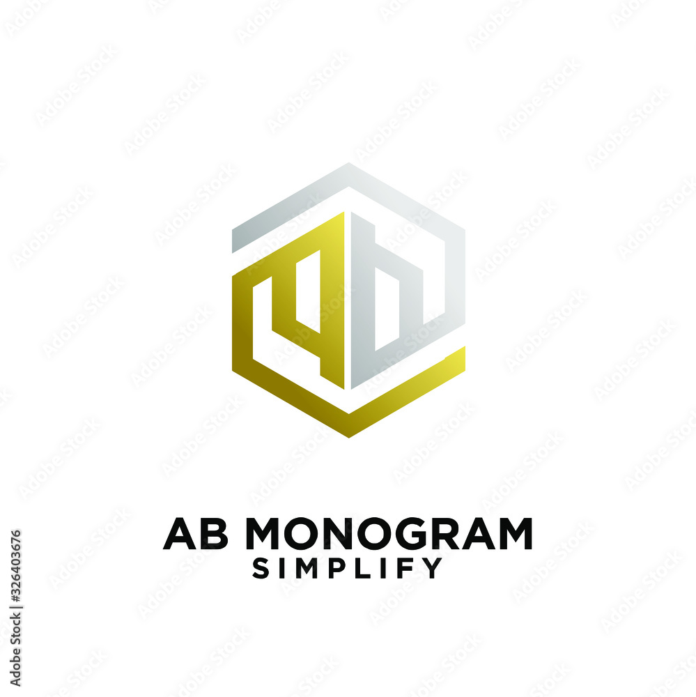 gold silver ab, ba, a b initial monogram hexagon letter black logo design with white background gold silver ab, ba, a b initial monogram hexagon letter black logo design with white background