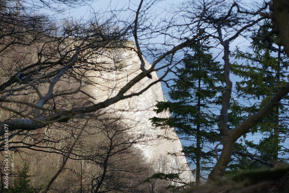Famous Koenigsstuhl, bright white chalk cliff on island Rugia, Germany Famous Koenigsstuhl, bright white chalk cliff on island Rugia, Germany