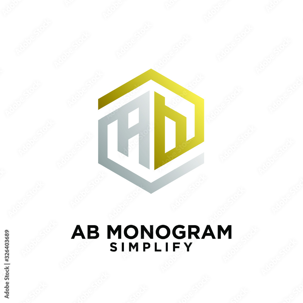 gold silver ab, ba, a b initial monogram hexagon letter black logo design with white background gold silver ab, ba, a b initial monogram hexagon letter black logo design with white background