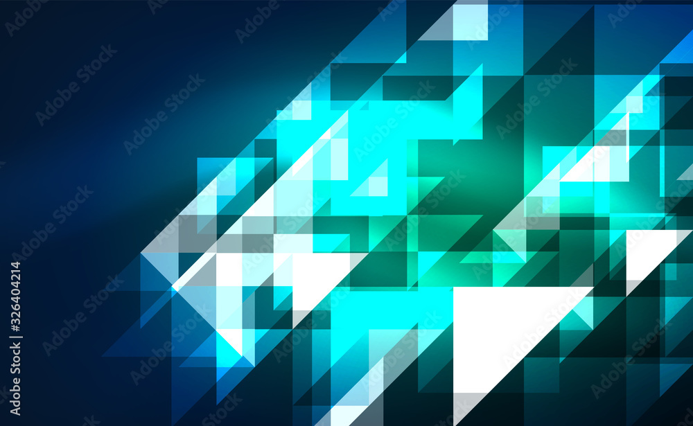 Fototapeta premium Abstract background, mosaic triangle pattern with transparent effects on glowing neon shiny backdrop. Vector Illustration For Wallpaper, Banner, Background, Card, Book Illustration, landing page