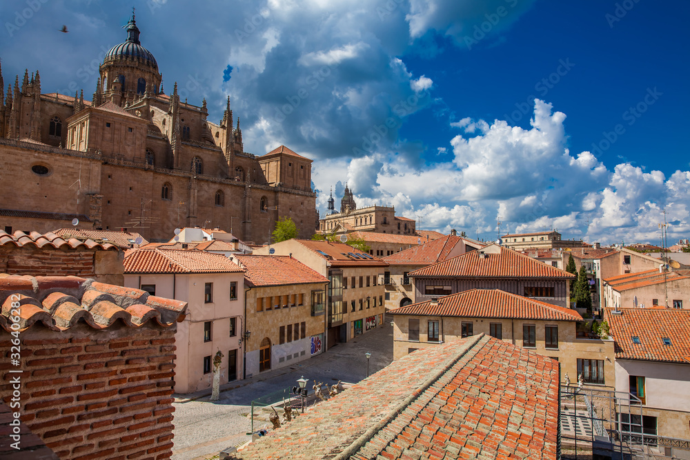 View of the beautiful old city and the historical Salamanca Cathedral