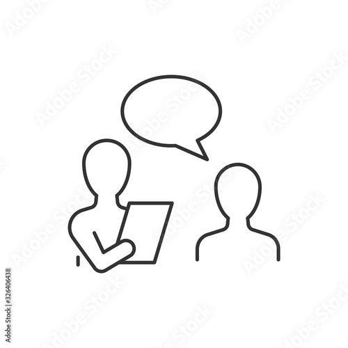 Job interview line icon on white background. Editable stroke