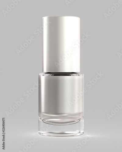 White Colorless Bottle of Nail Polish Isolated on Neutral Background. 3D Render Mock Up.