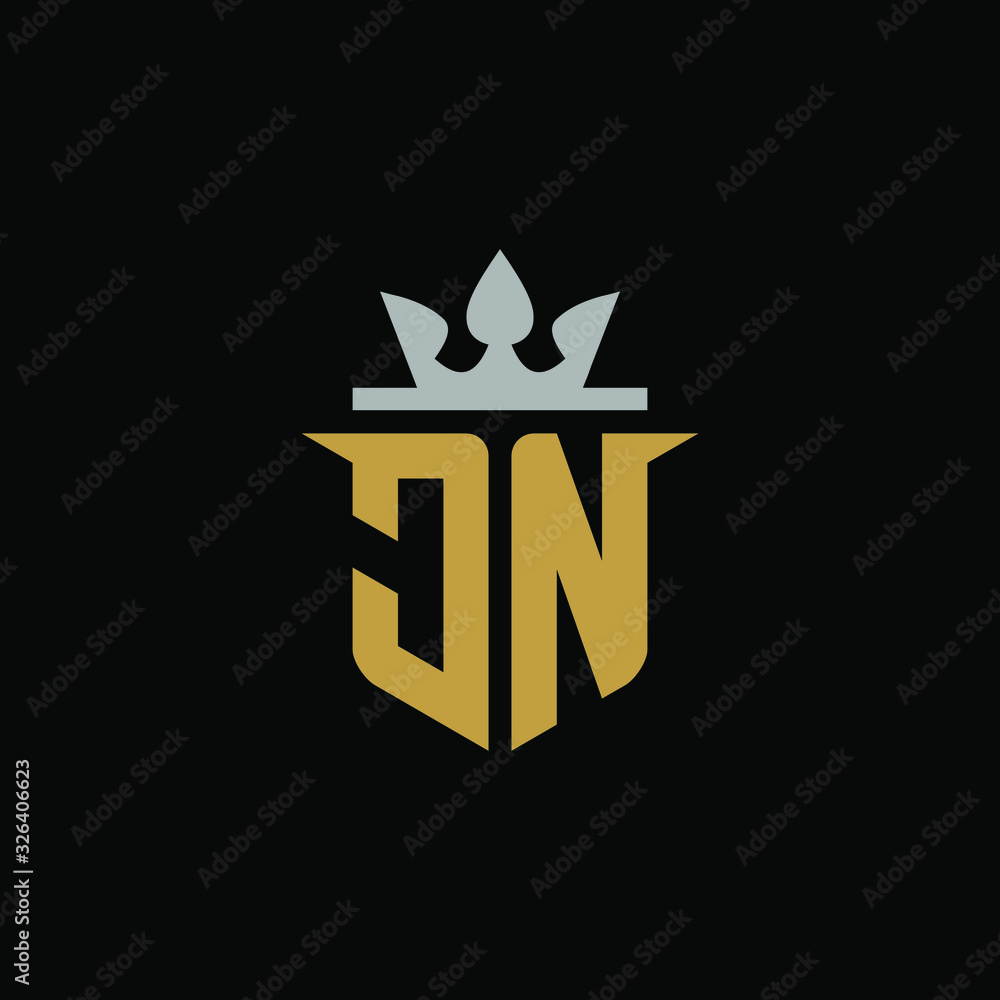 Initial Letter JN with Shield King Logo Design Initial Letter JN with Shield King Logo Design